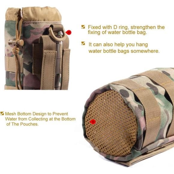 Set of 2 Water Bottles Pouch Bag, Tactical Drawstring Molle Water Bottle Holder - Picture 6 of 7